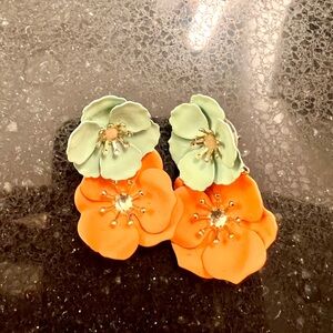 Floral Orange and Teal Earrings